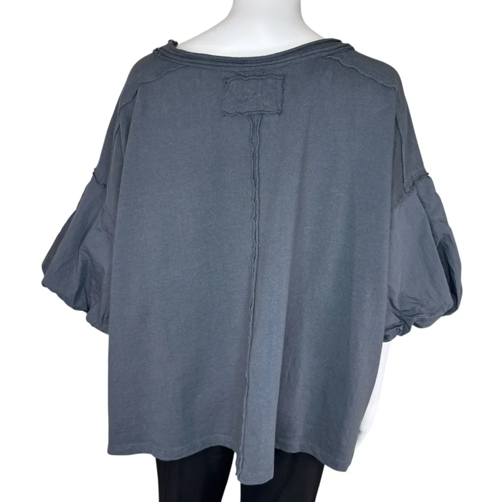 Free People We The Free Blossom Tee Blouse Top Puff Sleeve Cotton L 281793